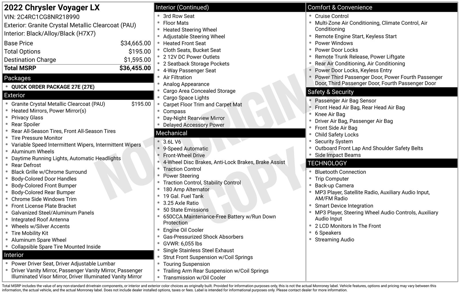2022 Chrysler Voyager LX