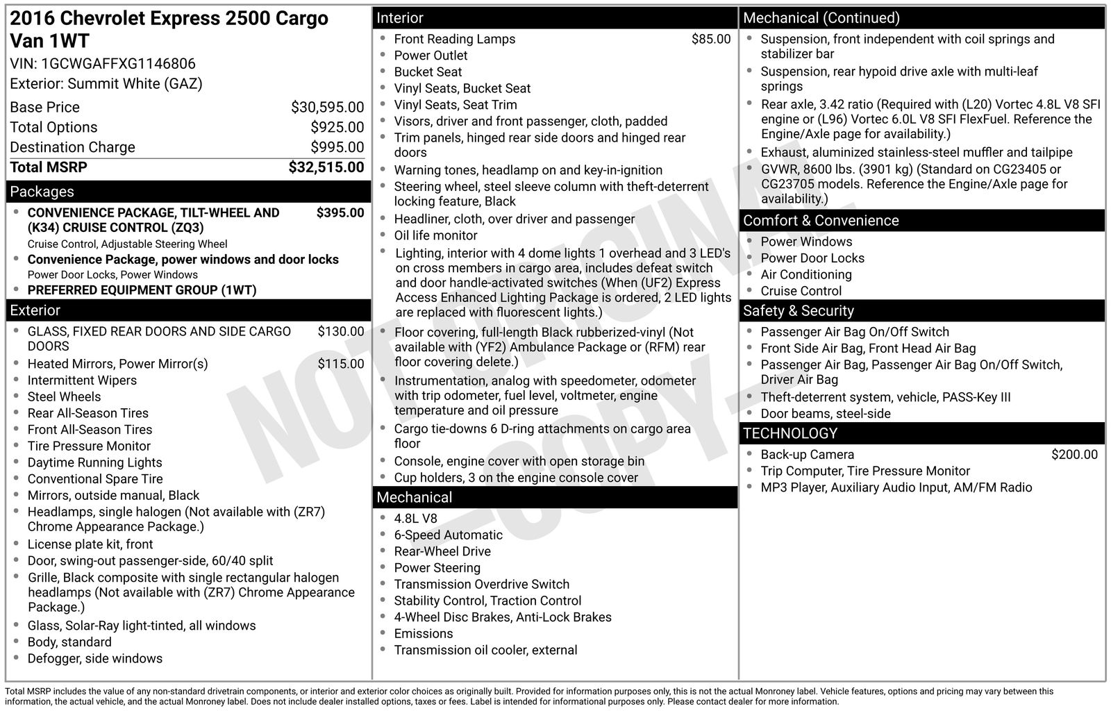 2016 Chevrolet Express 2500 Work Van