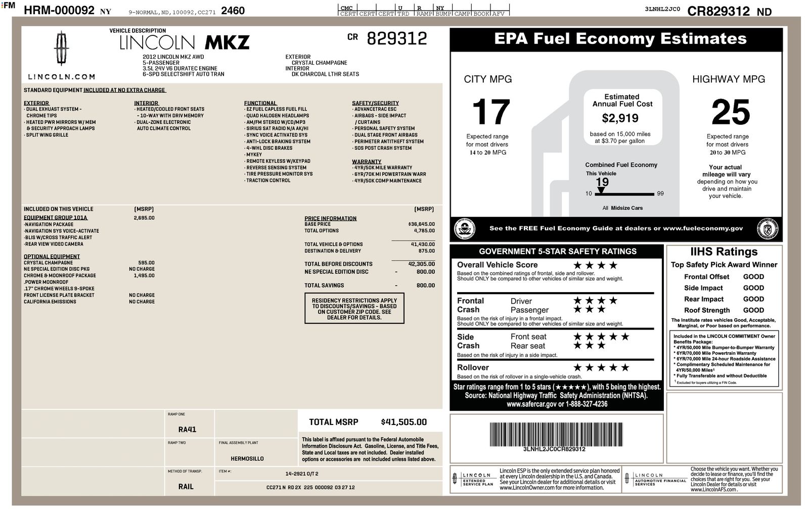 2012 Lincoln Lincoln MKZ Base